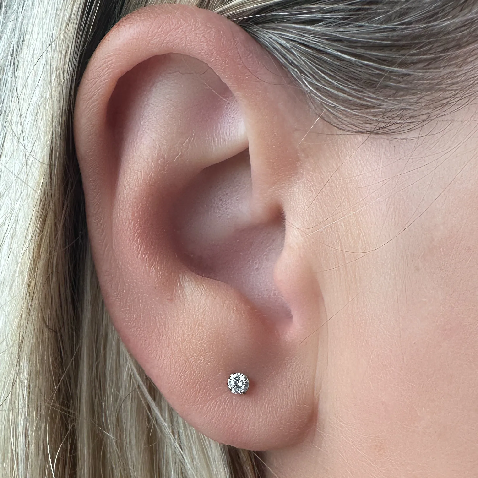 Gold Medical Grade Titanium Flat Back Earring 18 Gauge 3mm CZ Reversible Star