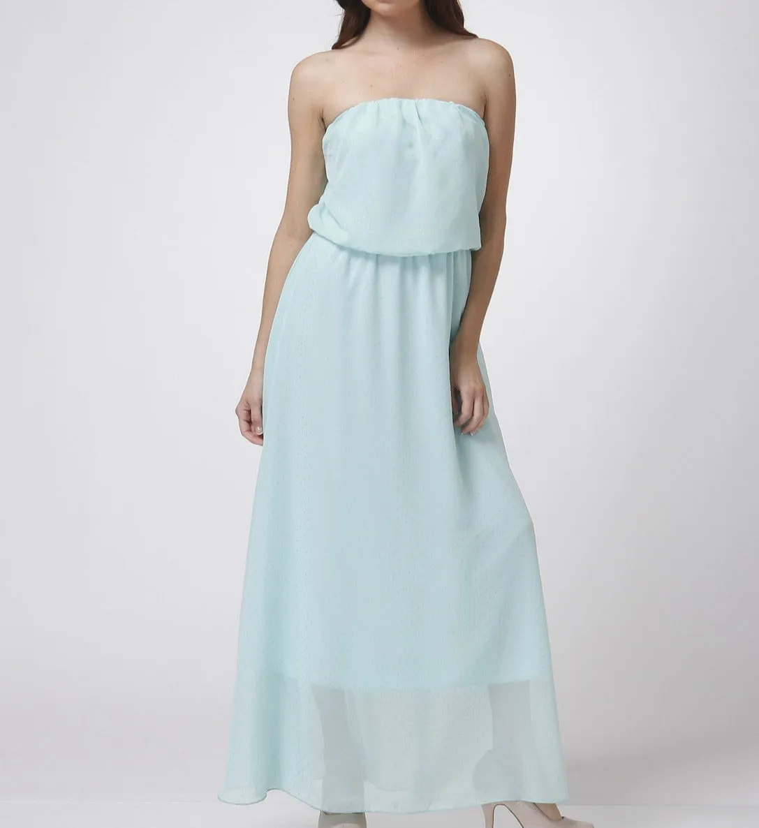 Golden Dots On Mint Color Maxi Dress
