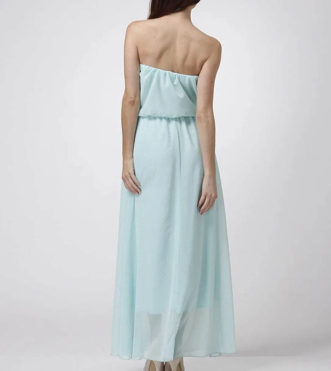 Golden Dots On Mint Color Maxi Dress