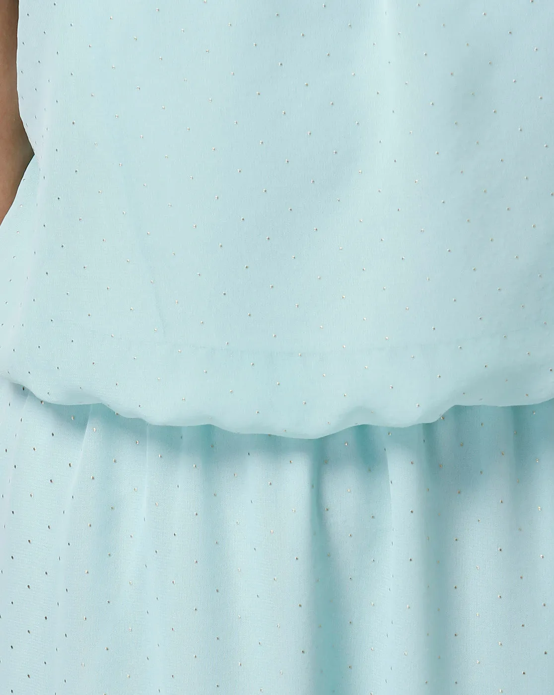 Golden Dots On Mint Color Maxi Dress