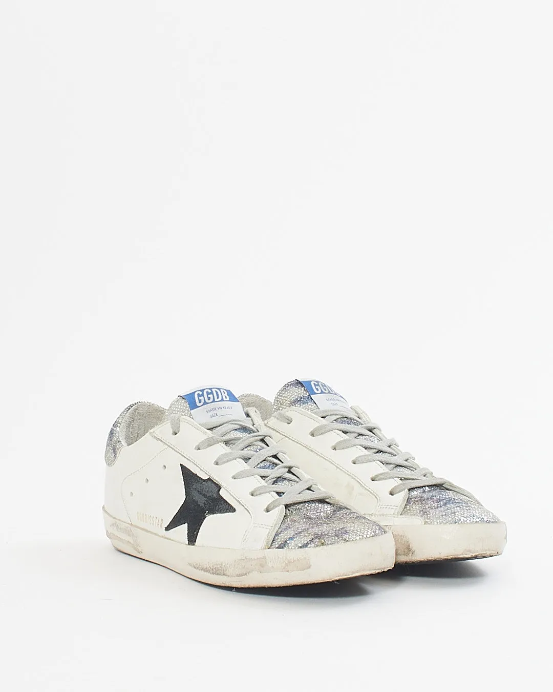 Golden Goose White/ Multi Colour Sparkle Star Sneakers - 38