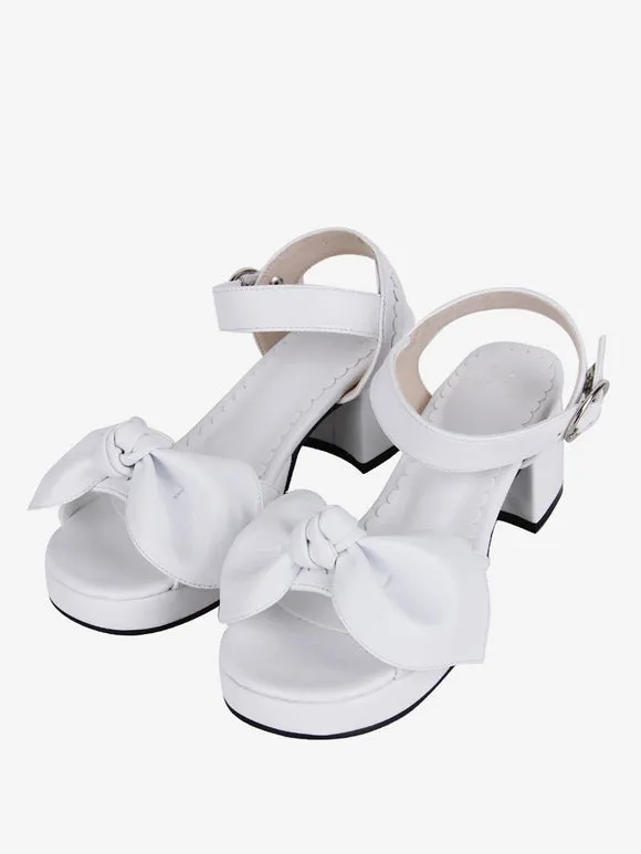 Gothic Lolita Sandals Bows Open Toe Bow PU Leather Black Lolita Summer Shoes