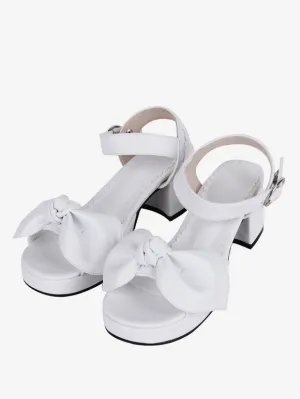 Gothic Lolita Sandals Bows Open Toe Bow PU Leather Black Lolita Summer Shoes