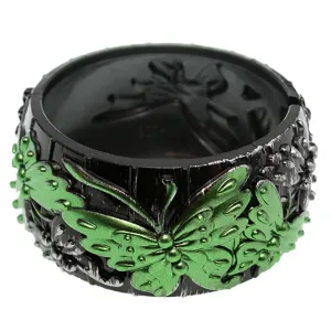 Green Carved Butterfly Hinged Bracelet