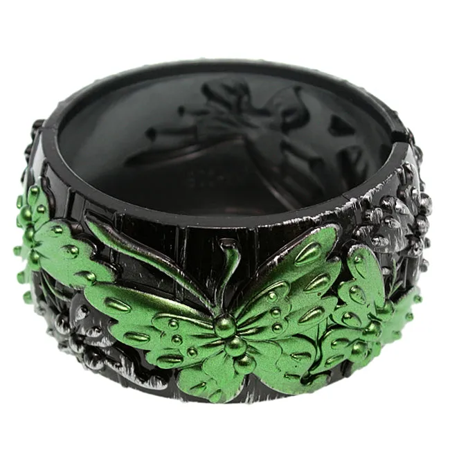 Green Carved Butterfly Hinged Bracelet