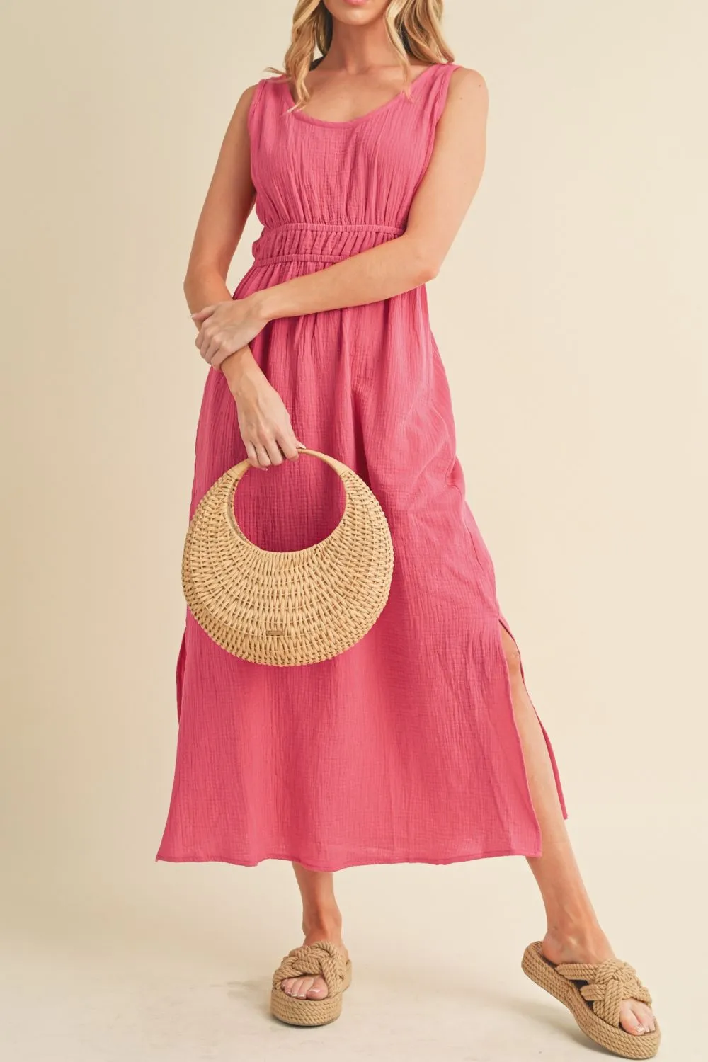 Hazel Blues® |  Aemi   Co Side Slit Round Neck Sleeveless Tank Dress