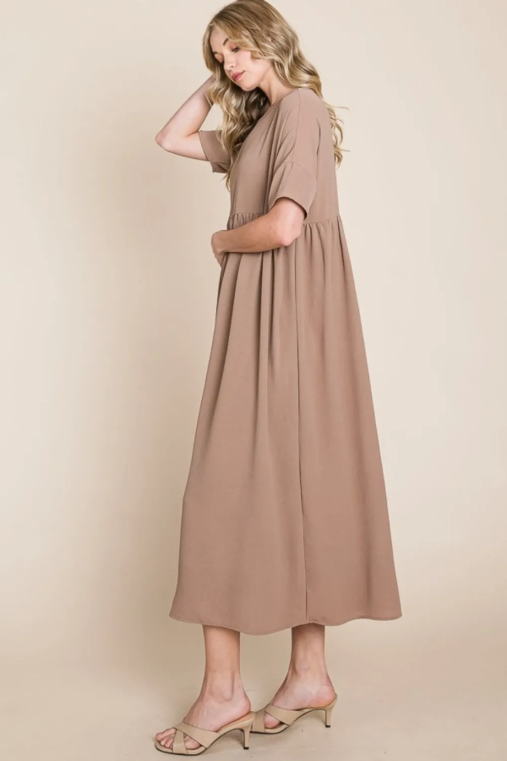Hazel Blues® |  BOMBOM Round Neck Ruched Midi Dress