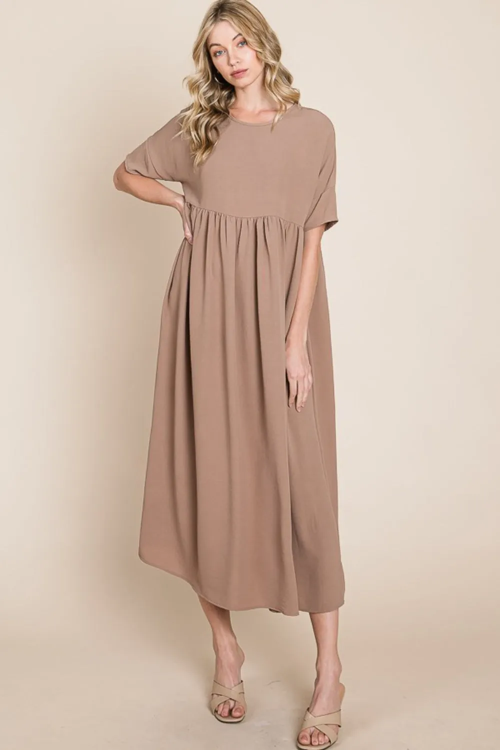 Hazel Blues® |  BOMBOM Round Neck Ruched Midi Dress