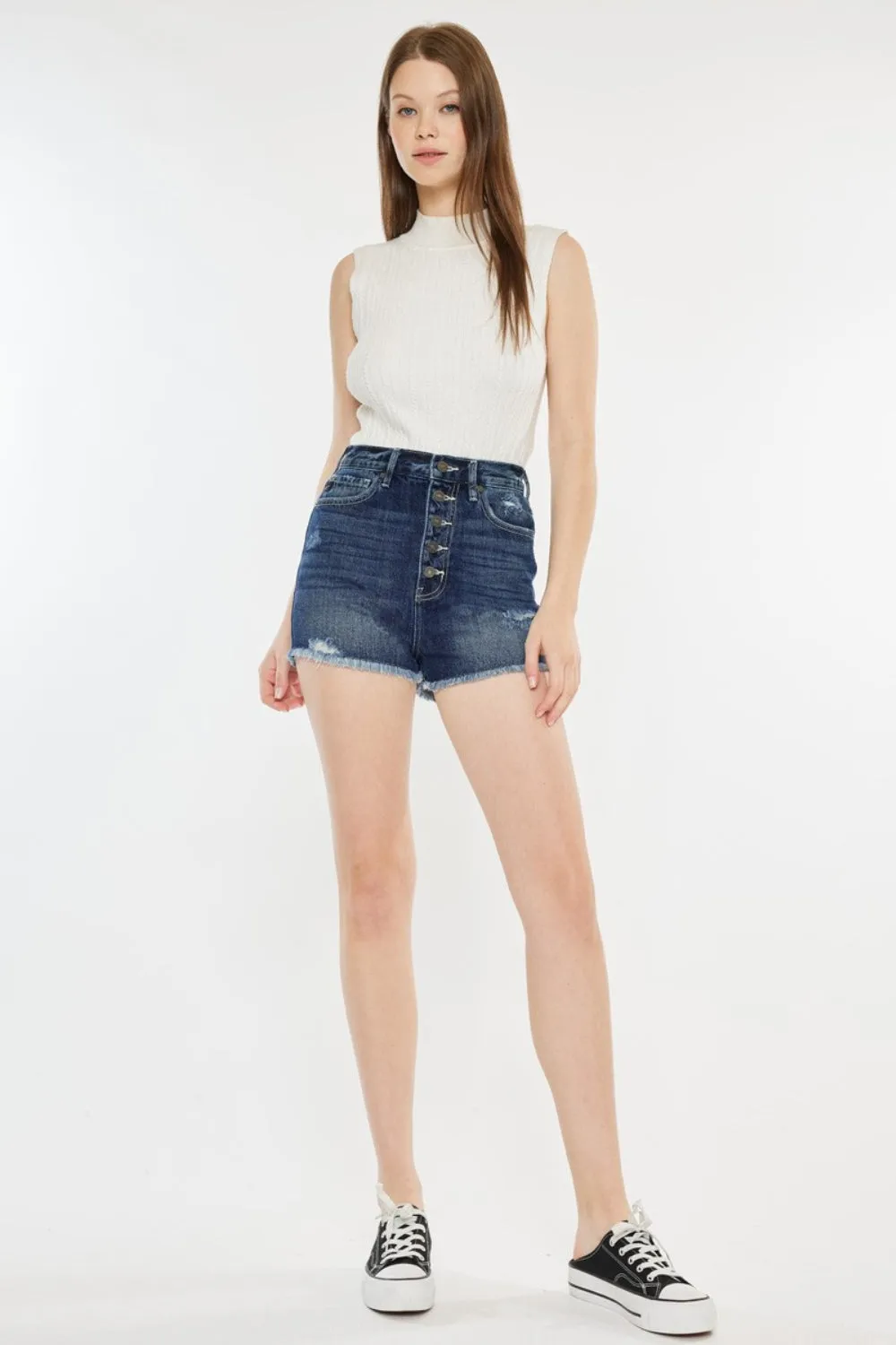 Hazel Blues® |  Kancan Raw Hem Button Fly Denim Shorts