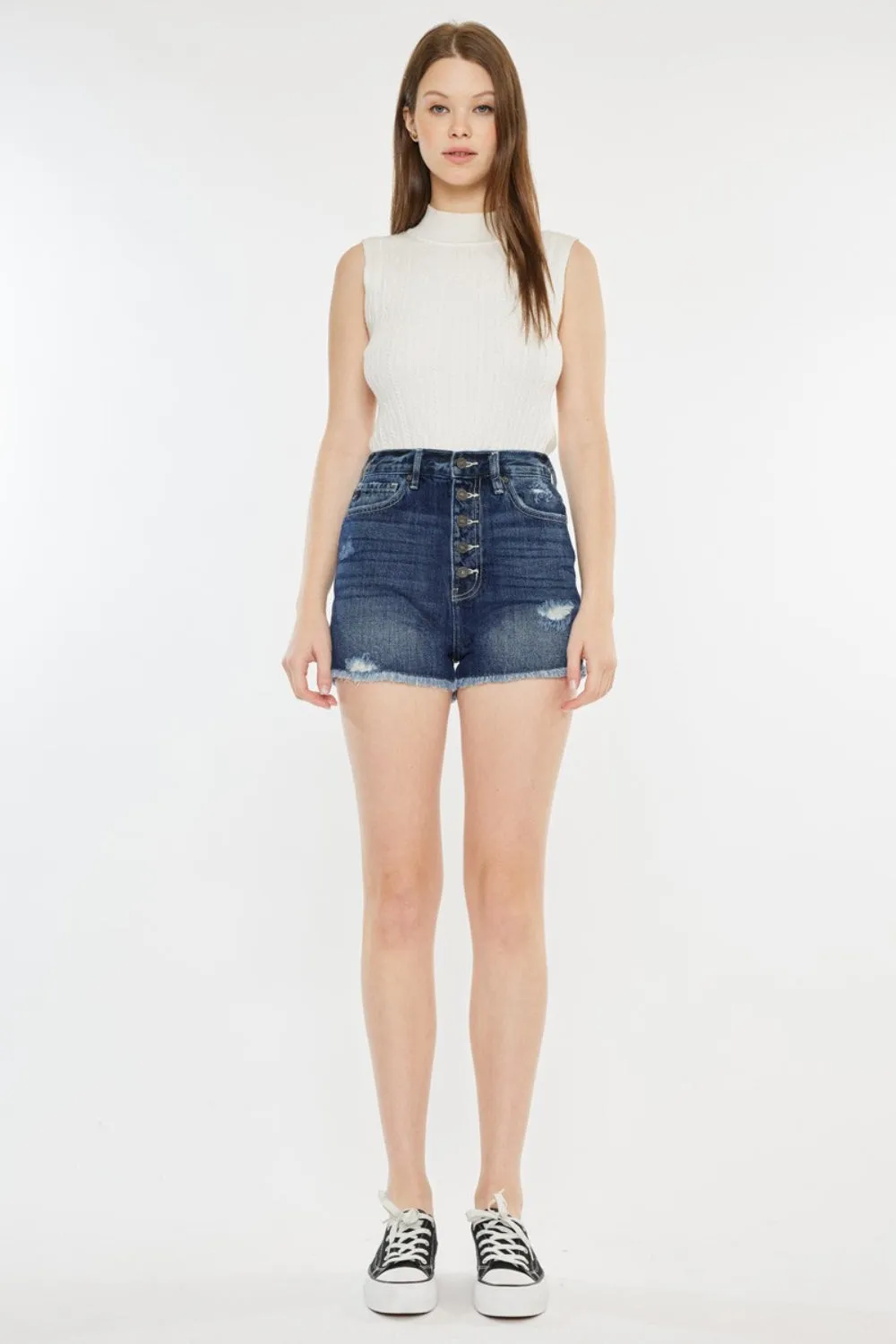 Hazel Blues® |  Kancan Raw Hem Button Fly Denim Shorts