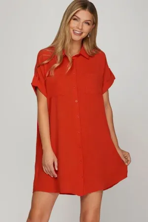 Hazel Blues® | She   Sky Button Down Short Sleeve Woven Shirt Dress