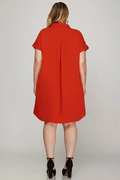 Hazel Blues® | She   Sky Button Down Short Sleeve Woven Shirt Dress