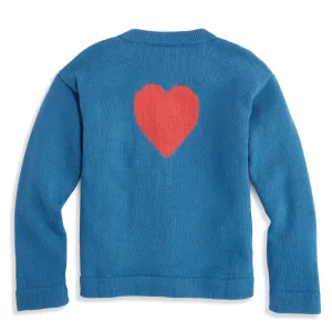 Heart Mae Cardigan -- Palace Blue w/ Red Heart