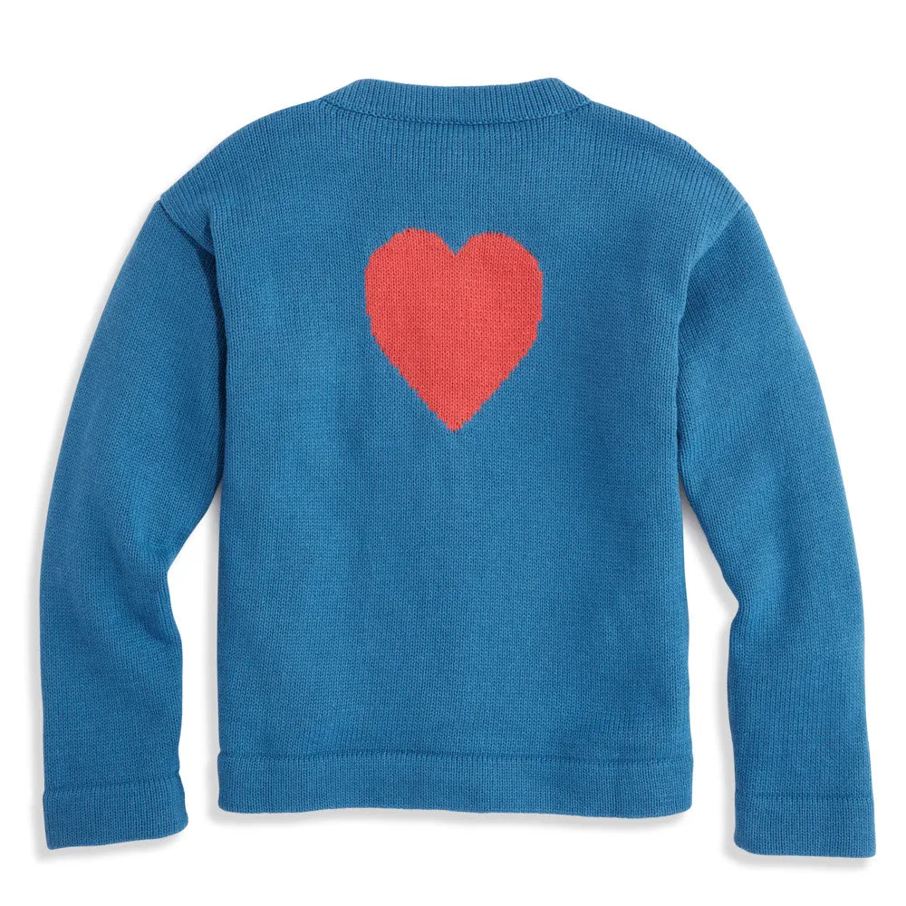 Heart Mae Cardigan -- Palace Blue w/ Red Heart