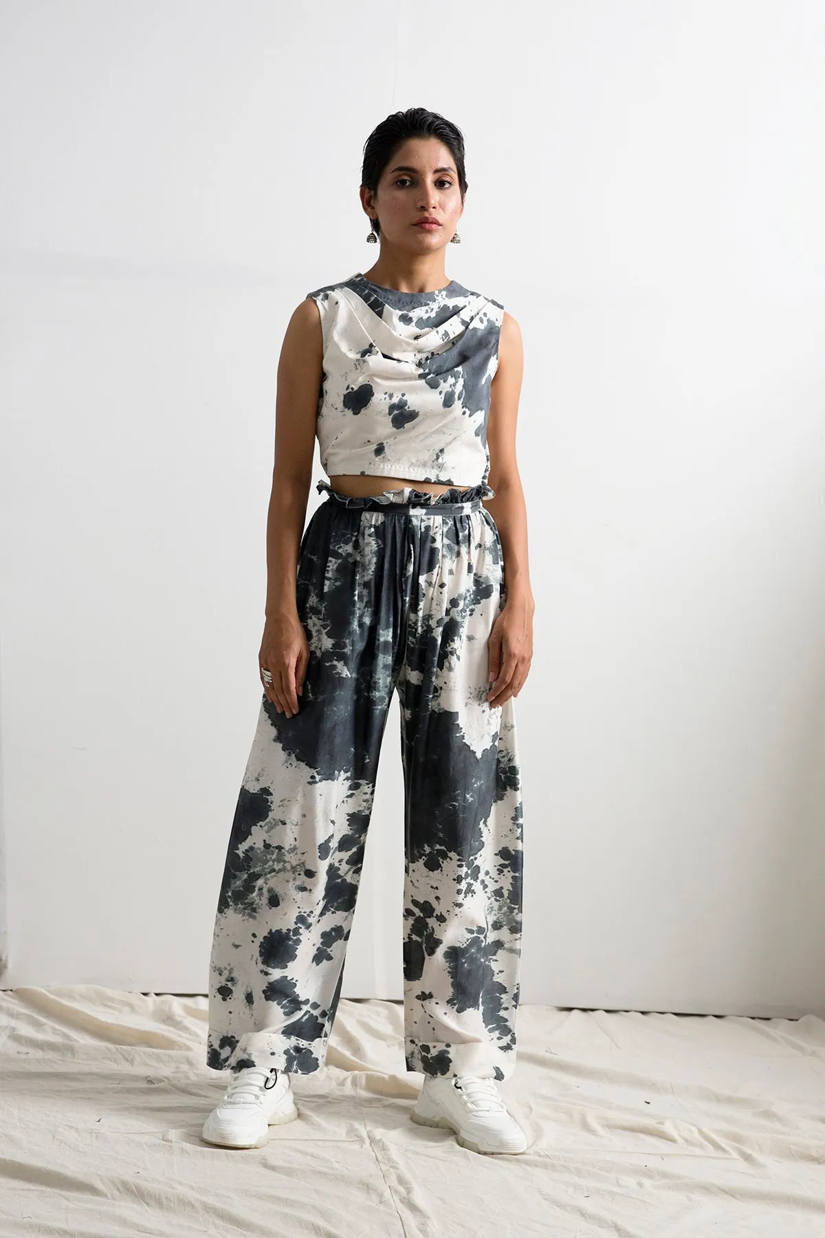 Helen - Tie & Dye Co-ord Cowl Top & Flared Bottom Set