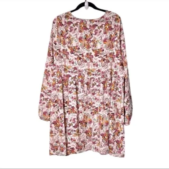 Impressions Women's Floral Babydoll Dress w/Pockets Pink White Size 2XL NWOT