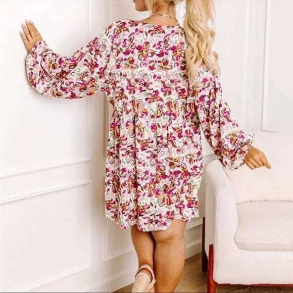 Impressions Women's Floral Babydoll Dress w/Pockets Pink White Size 2XL NWOT