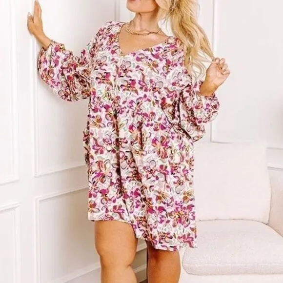 Impressions Women's Floral Babydoll Dress w/Pockets Pink White Size 2XL NWOT
