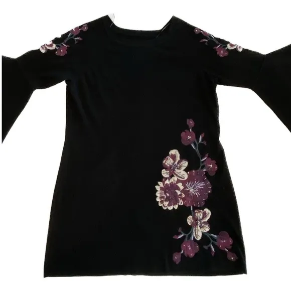INC International Black &amp; Plum Embroidered Knit Dress Size 1X