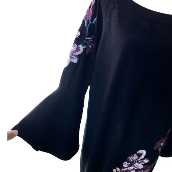 INC International Black &amp; Plum Embroidered Knit Dress Size 1X
