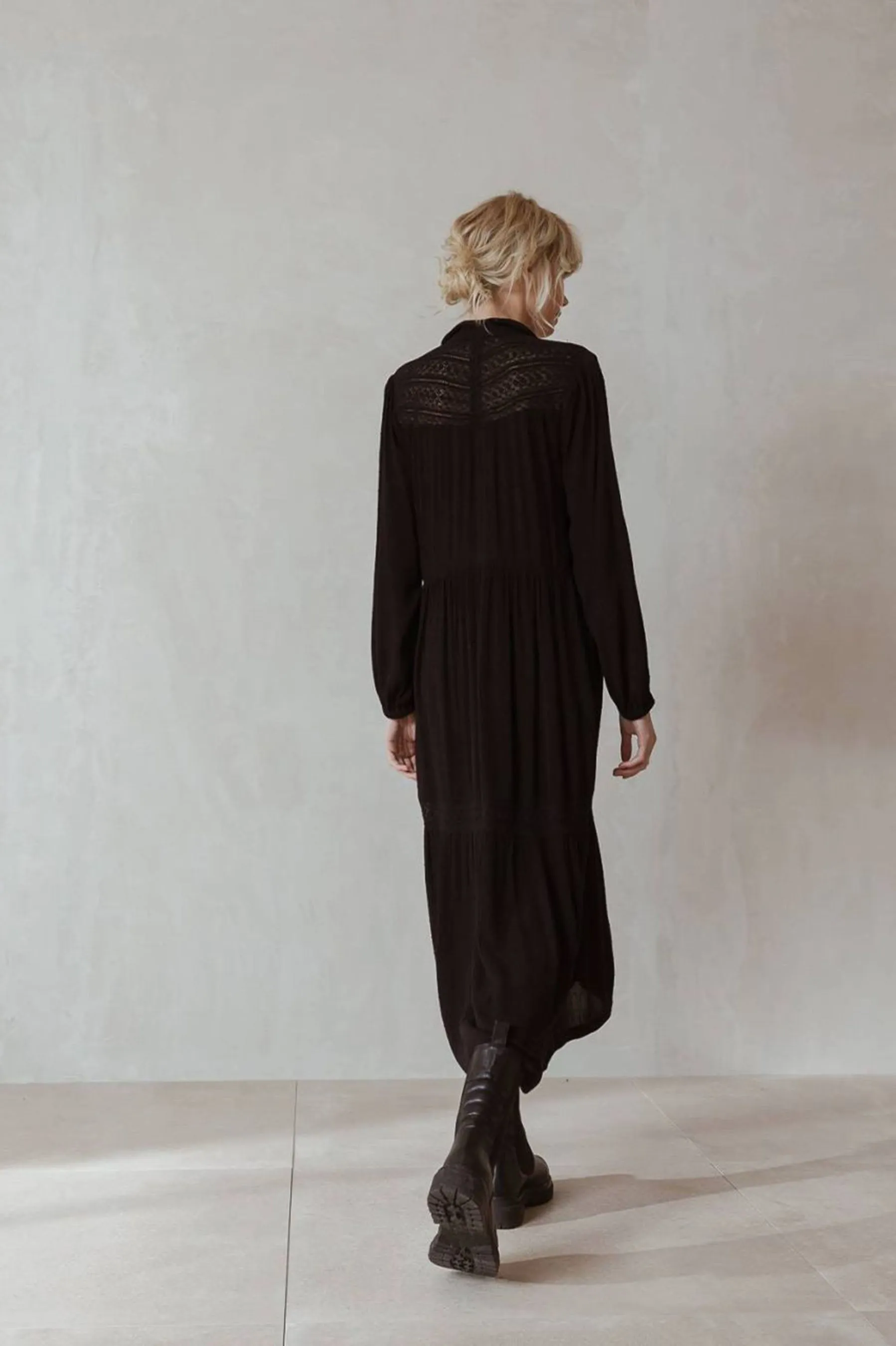 Indi & Cold Plumeti Maxi Dress (Black)