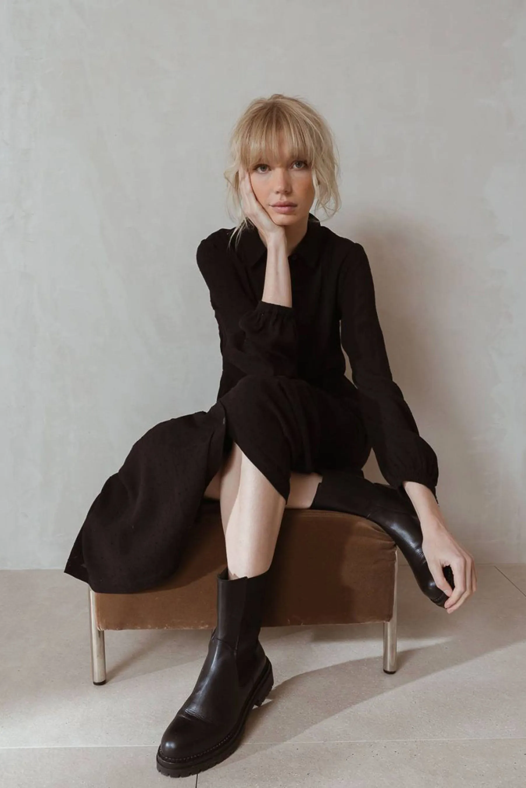 Indi & Cold Plumeti Maxi Dress (Black)