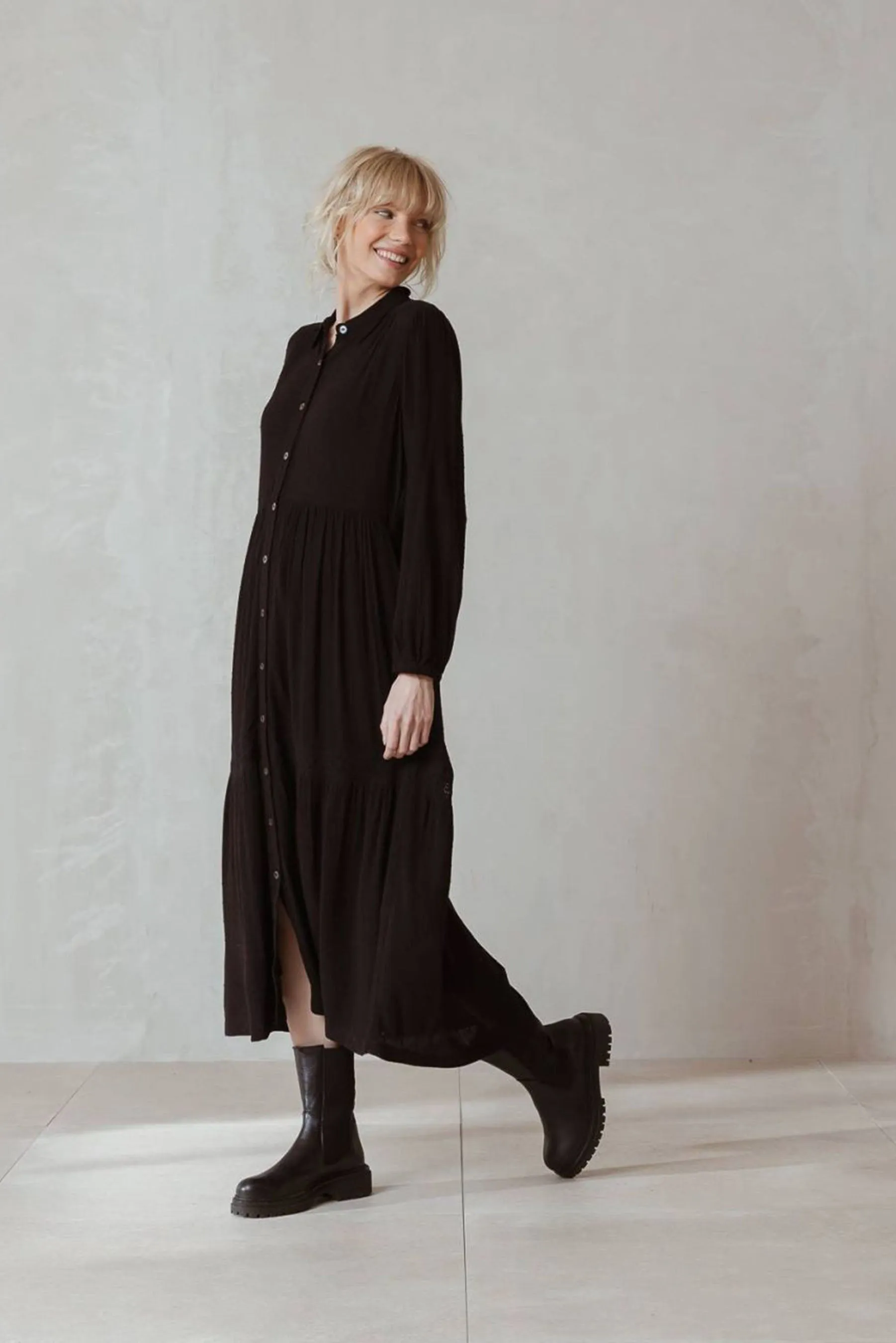 Indi & Cold Plumeti Maxi Dress (Black)