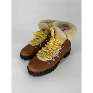 J Crew Women's Round Toe Faux Fur Lace‎ Up Lug Sole Combat Boots Brown Size 9 M