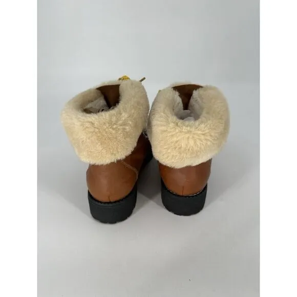 J Crew Women's Round Toe Faux Fur Lace‎ Up Lug Sole Combat Boots Brown Size 9 M