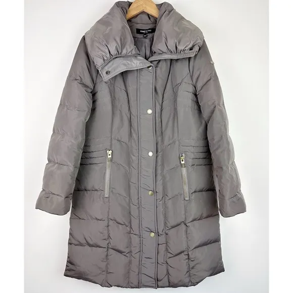 Kenneth Cole Knee Length Quilted Down Puffer Coat