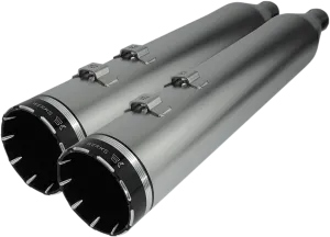Khrome Werks 202630 4.50in. HP-Plus Slip-On Muffler - Satin Chrome with Black Tracer Tip Billet End Caps