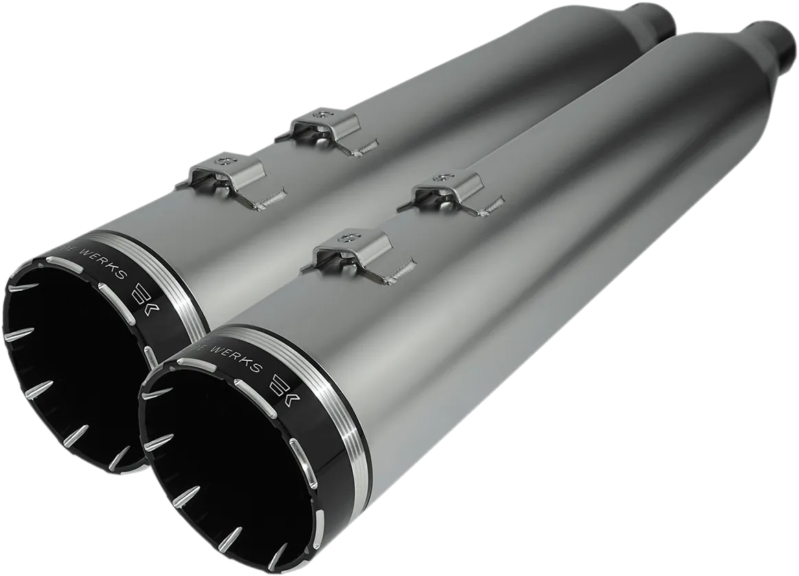 Khrome Werks 202630 4.50in. HP-Plus Slip-On Muffler - Satin Chrome with Black Tracer Tip Billet End Caps