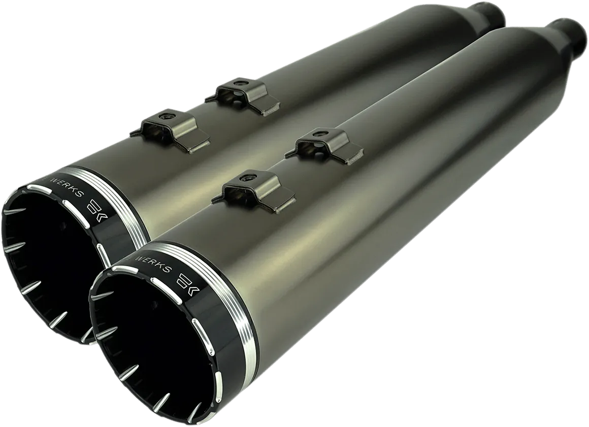 Khrome Werks 202650 4.50in. HP-Plus Slip-On Muffler - Smoked Chrome with Black Tracer Tip Billet End Caps