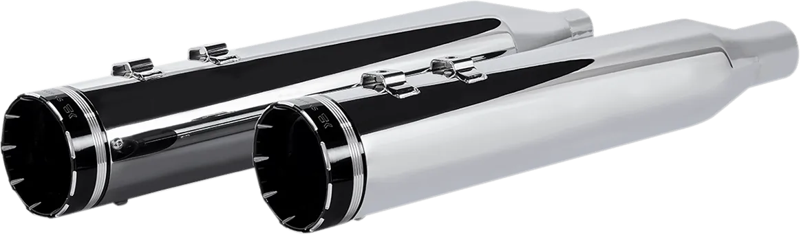 Khrome Werks 202735 4.50in. HP-Plus Slip-Ons - Chrome with Black Tracer Tip Billet End Caps