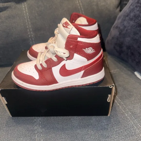 Kids Red and White High-Top Sneakers