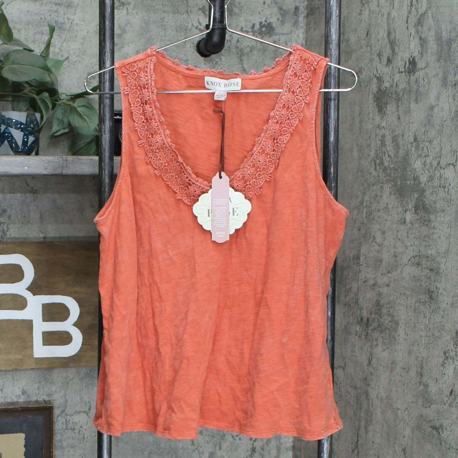 Knox Rose Women's Crochet V-Neck Slub Knit Tank Top