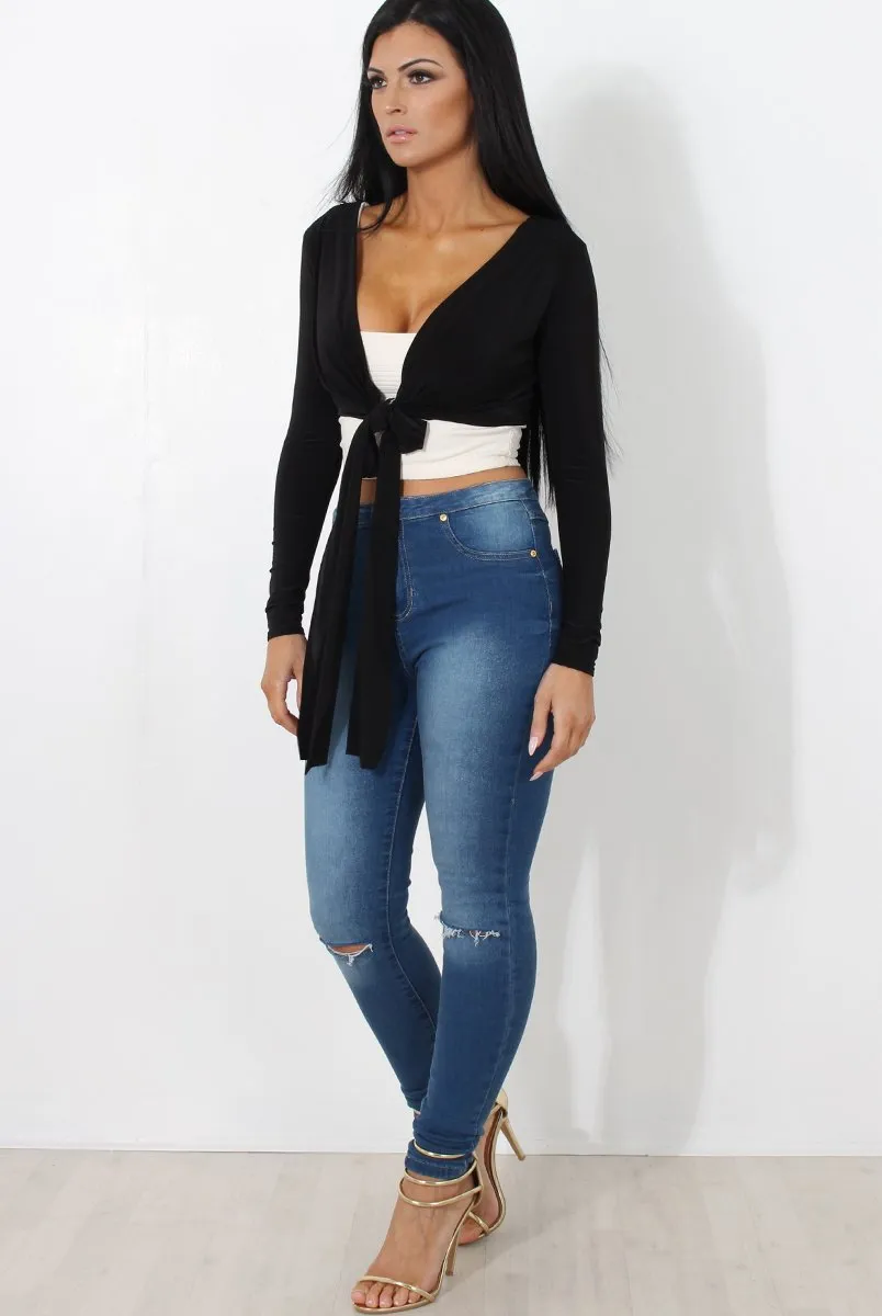 Kola Black Tie Front Crop Top
