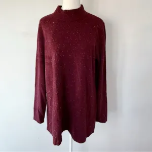 Lands’ End Mock Neck Oversized Flecked Cashmere Sweater Womens Medium Comfy Cozy
