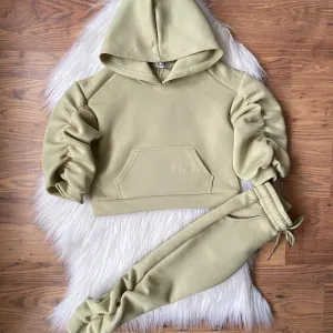 Light khaki green oversized hooded lounge set