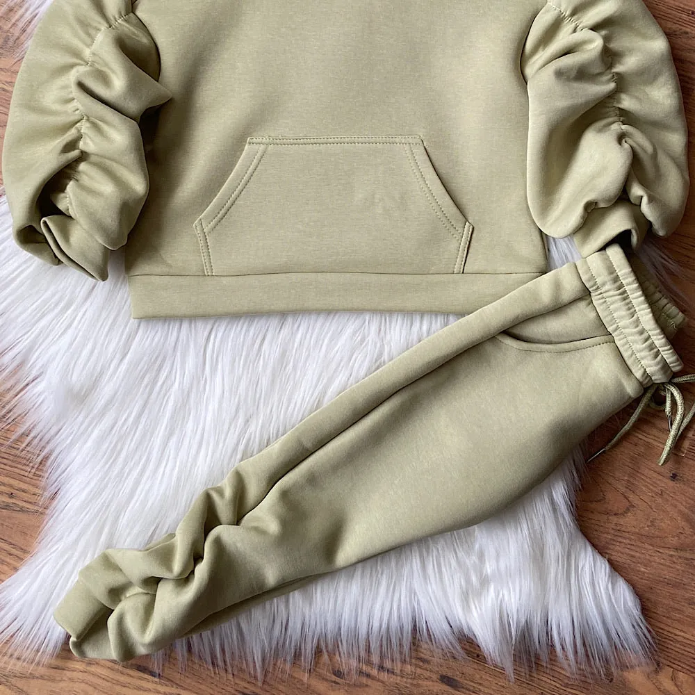 Light khaki green oversized hooded lounge set
