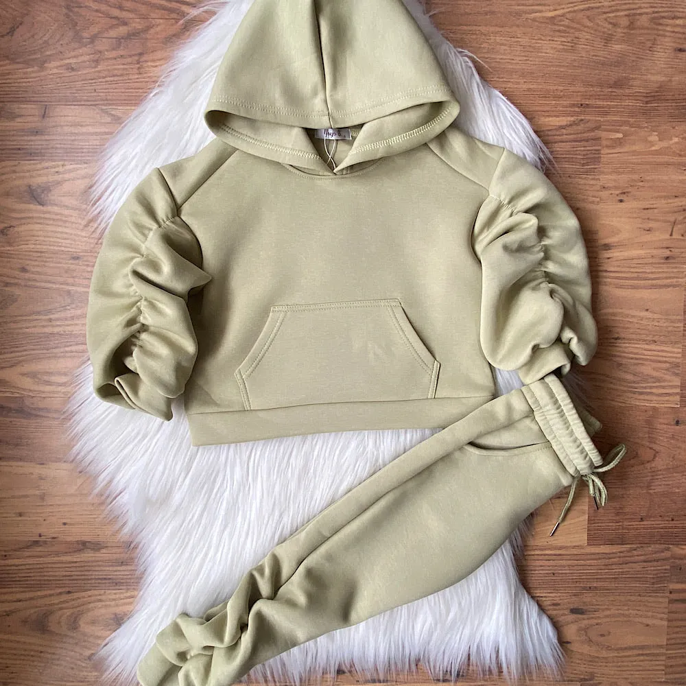 Light khaki green oversized hooded lounge set