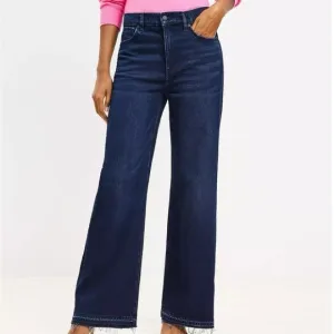 LOFT Unpicked Hem High Rise Wide Leg Jeans in Rinse Overdye Wash. size 32. NWT