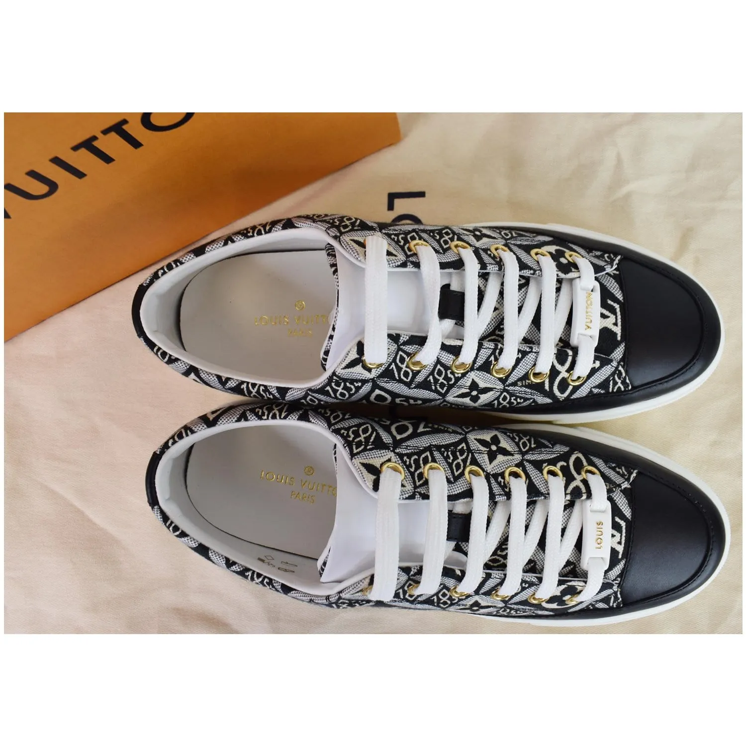 LOUIS VUITTON Since 1854 Stellar Jacquard Leather Sneaker Grey Size 7.5