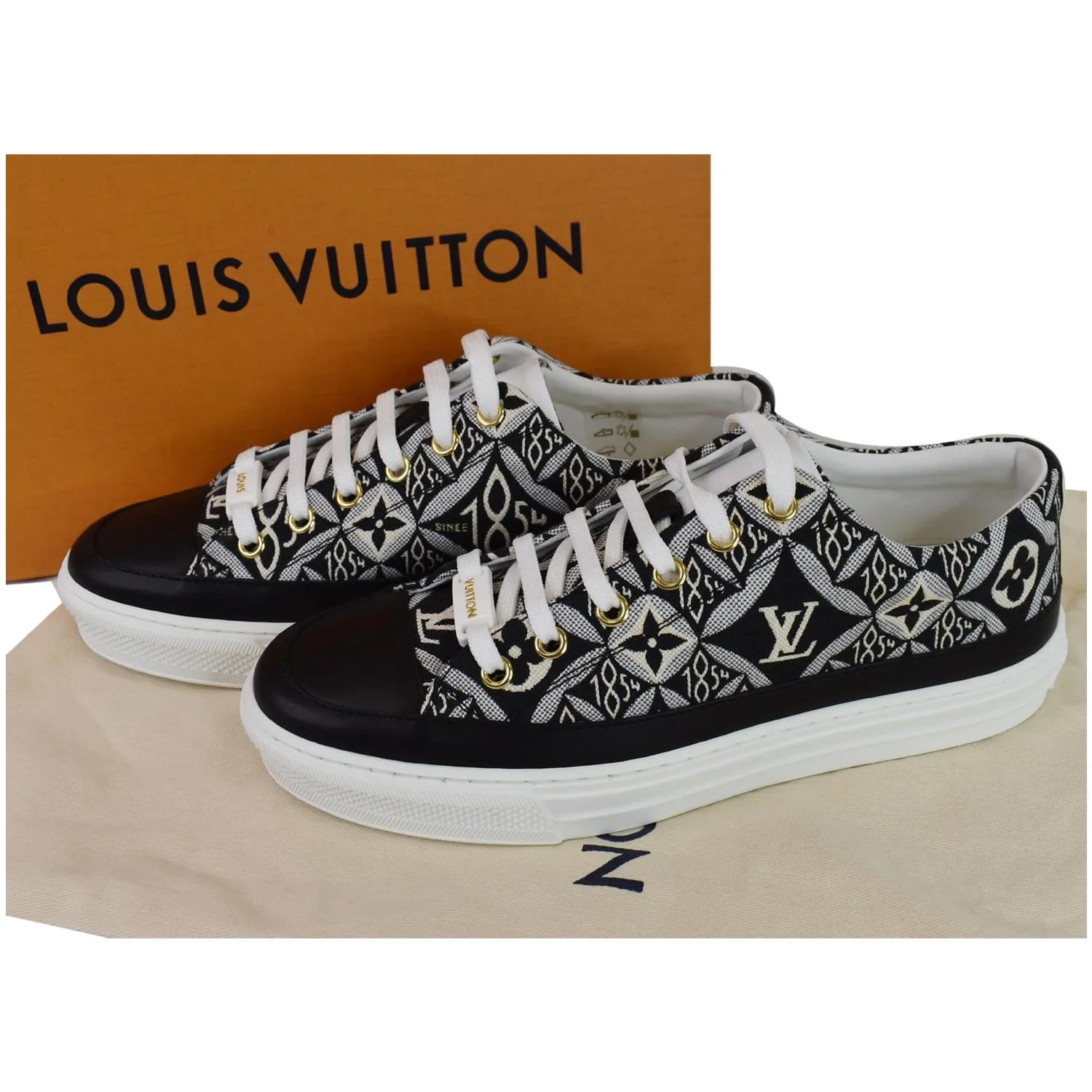 LOUIS VUITTON Since 1854 Stellar Jacquard Leather Sneaker Grey Size 7.5