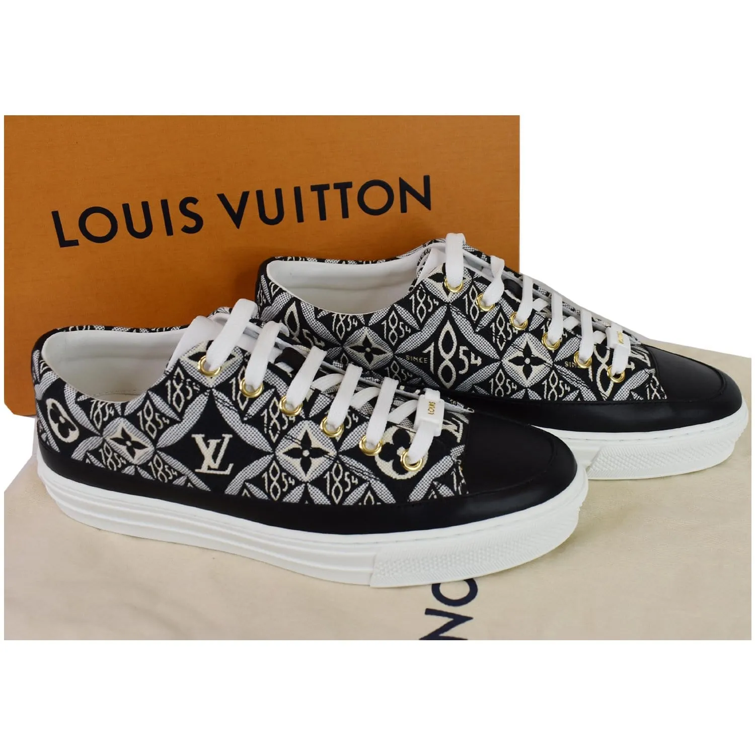 LOUIS VUITTON Since 1854 Stellar Jacquard Leather Sneaker Grey Size 7.5