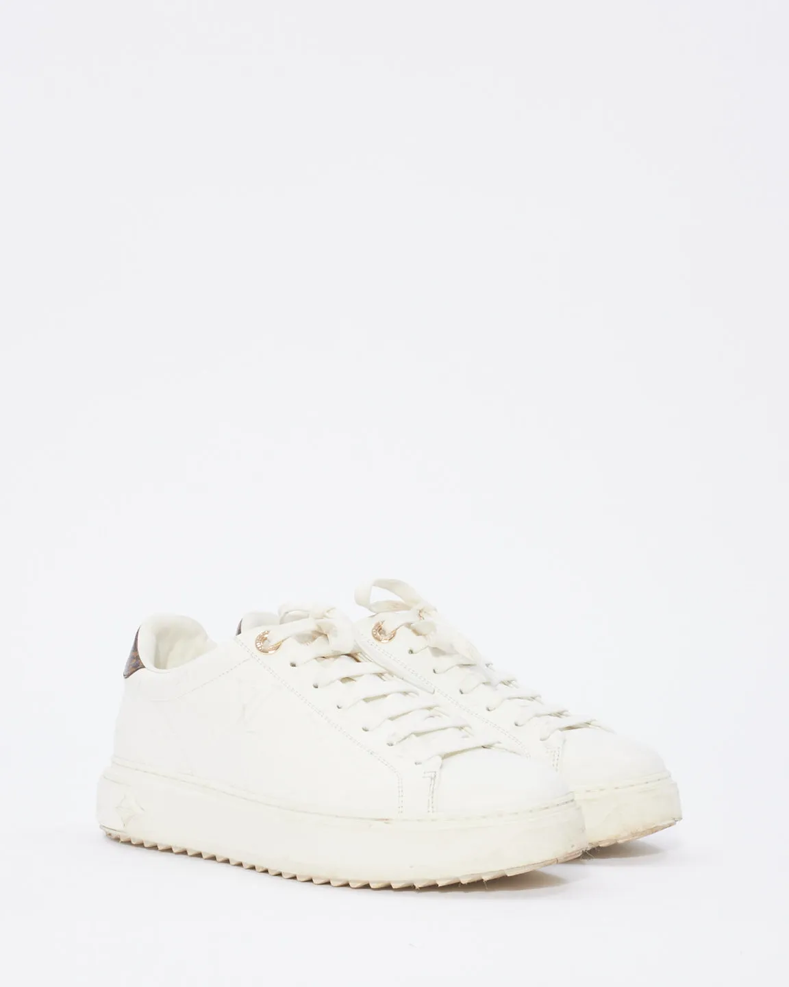 Louis Vuitton White Leather Monogram Sneakers - 38