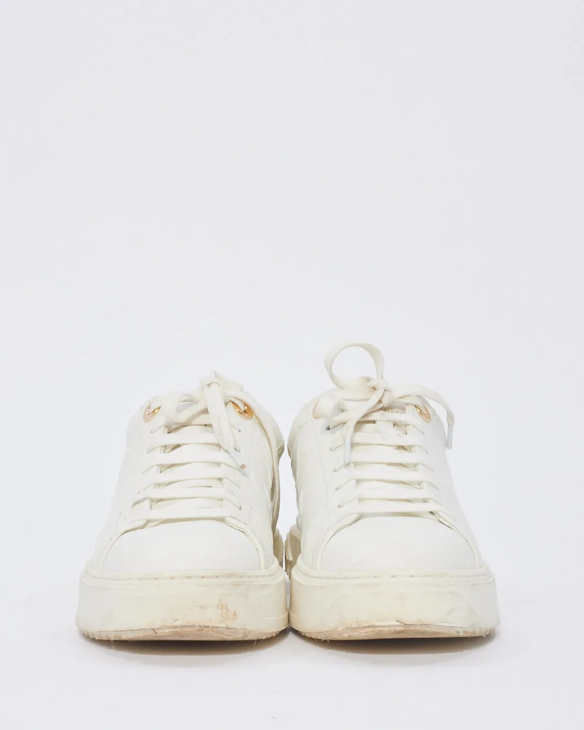 Louis Vuitton White Leather Monogram Sneakers - 38