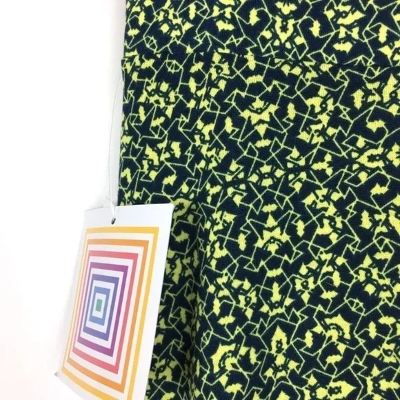 LULAROE Maxi Skirt Geo Abstract Yellow Navy Boho Kaleidoscope Modest XXS NWT