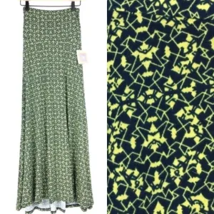 LULAROE Maxi Skirt Geo Abstract Yellow Navy Boho Kaleidoscope Modest XXS NWT