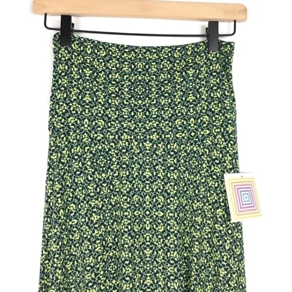 LULAROE Maxi Skirt Geo Abstract Yellow Navy Boho Kaleidoscope Modest XXS NWT